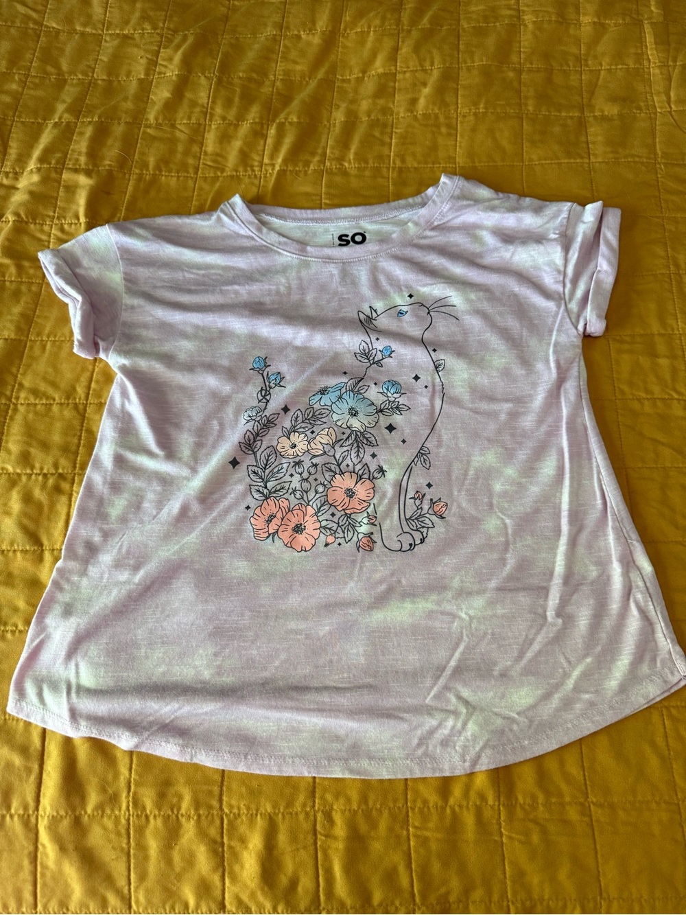 SO Pink Tee with Floral Cat Graphic